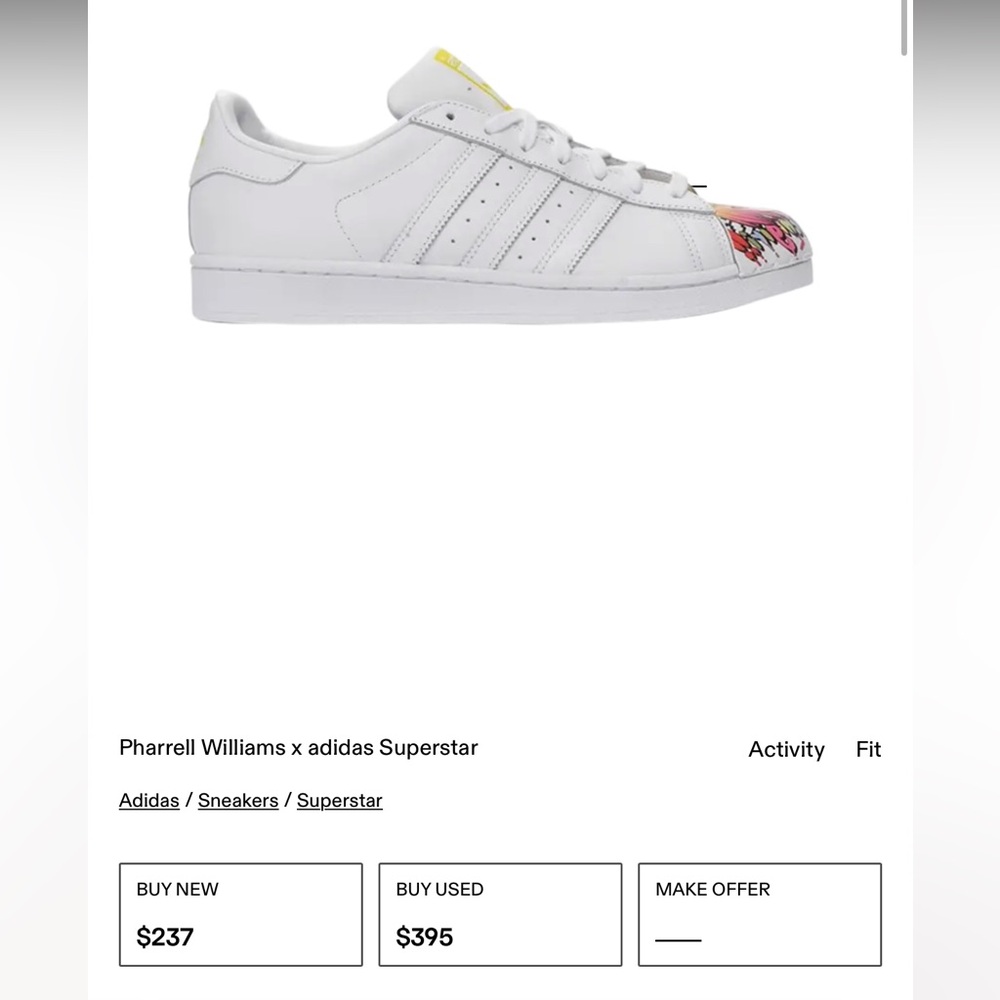 RARE Adidas Superstar Supershell x Pharrell Williams White Floral Sneakers
